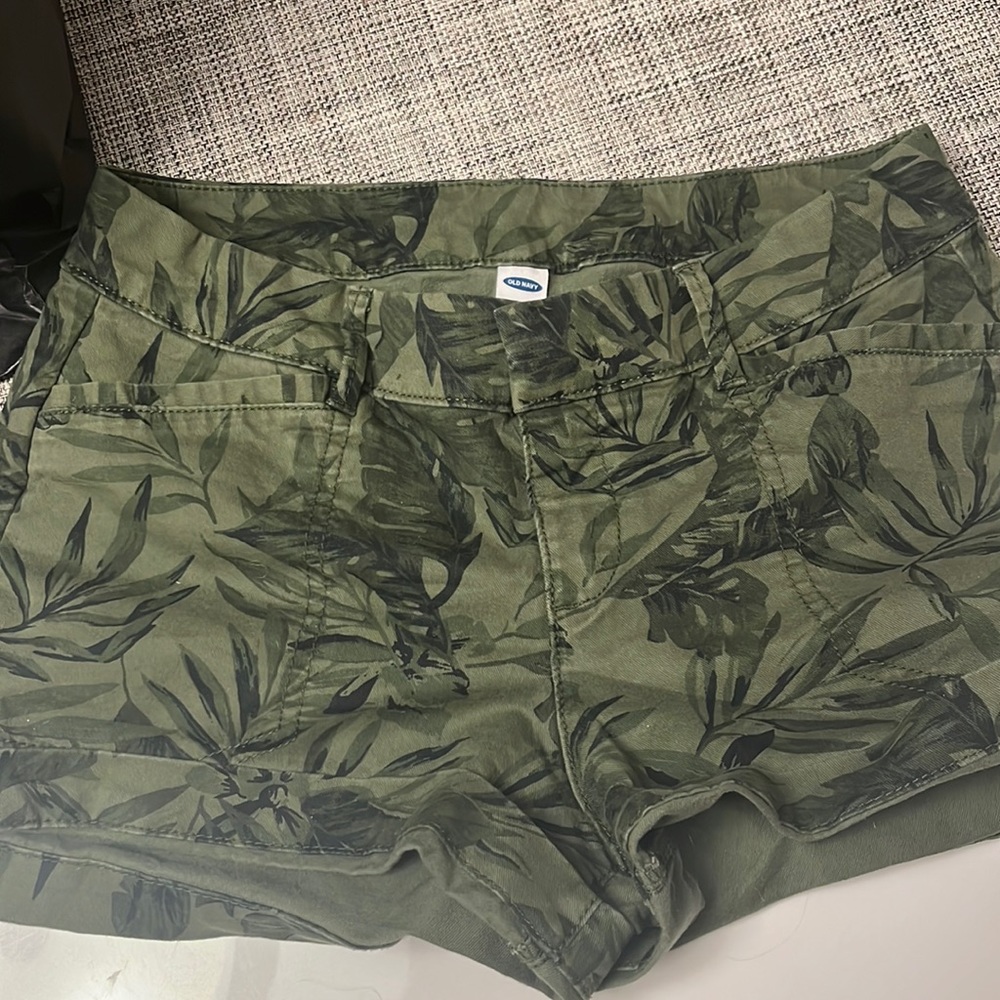 mid rise green jean shorts